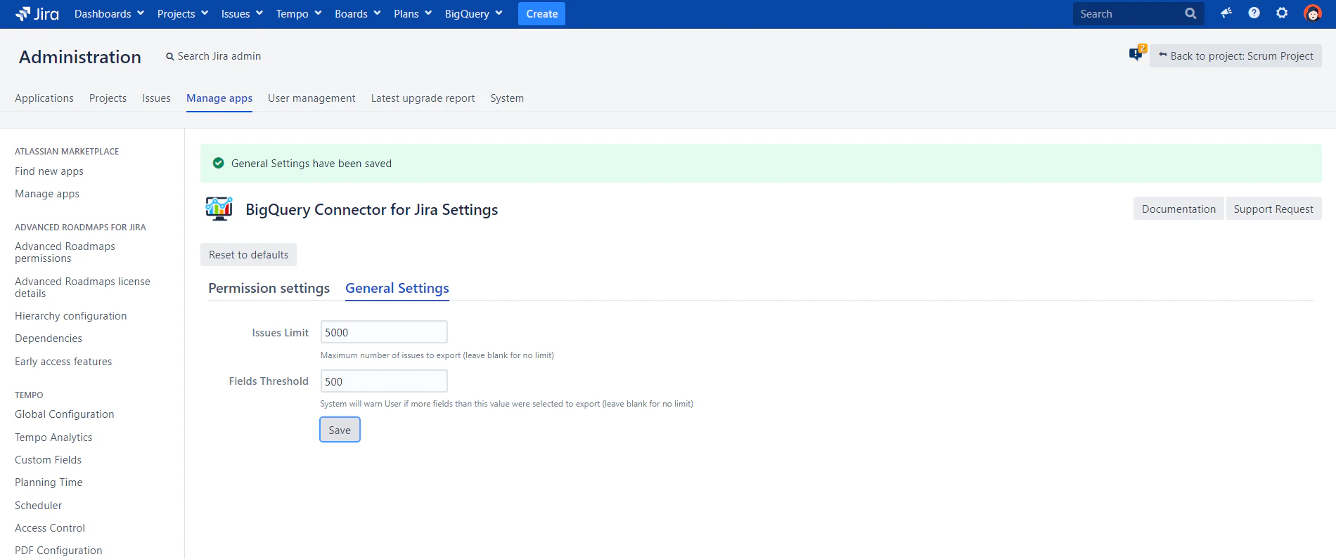 screenshot of BigQuery Connector for Jira